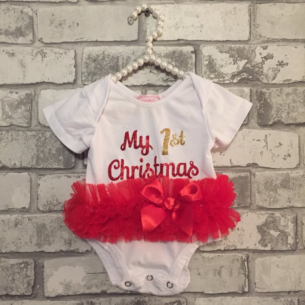 "My 1st Christmas" Tutu Diaper Shirt 3-6 Months